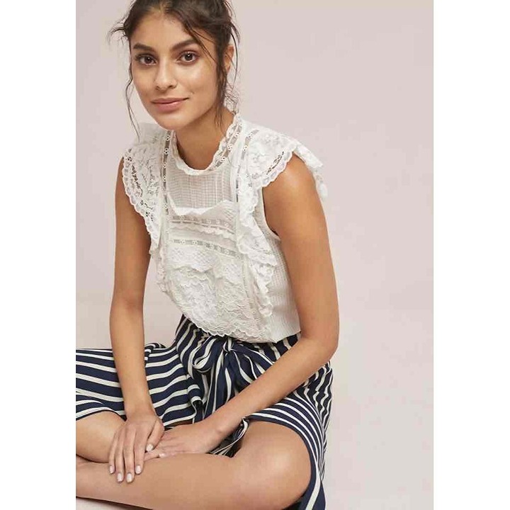 Maeve by Anthropologie Victoria Blouse in White-Size 8