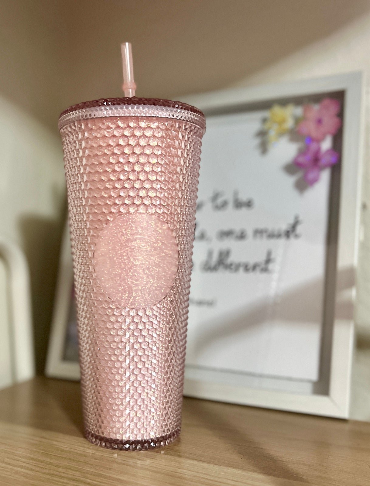Starbucks 24oz China Sakura Glitter Pink Studded Cold Cup