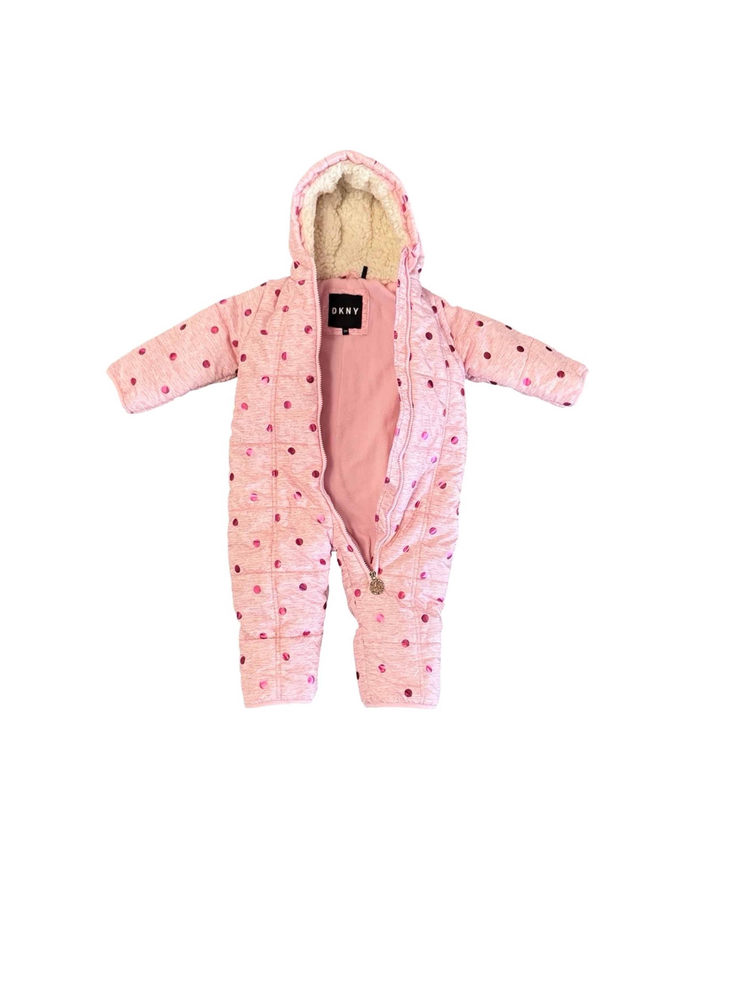 DKNY Puffer Pink Sherpa lined Toddler Girl Bunting Snowsuit Sz 18 Months