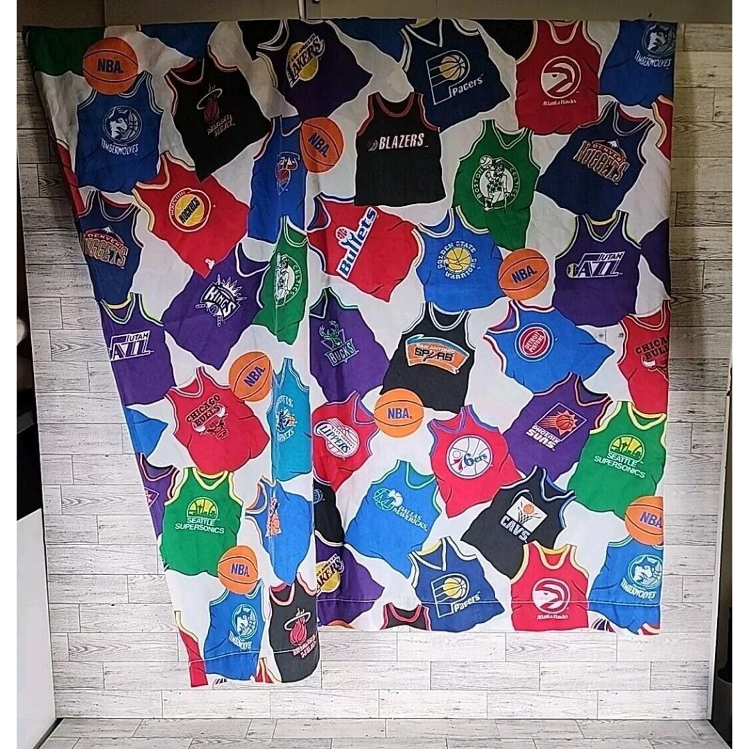 Vintage NBA Fabric 90s Team Logos Basketball 82" X 91" MADE IN USA