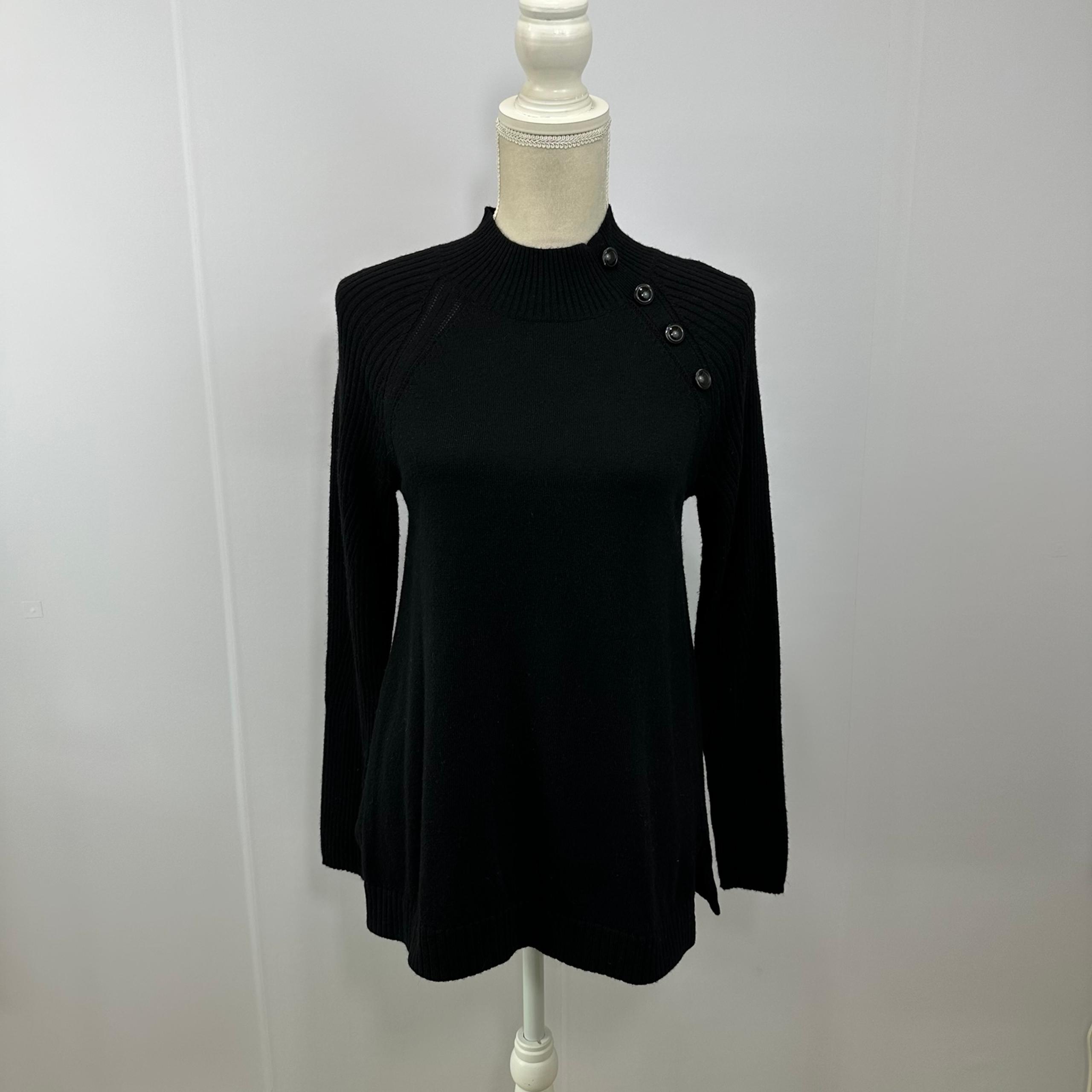 Chico’s 0 Black Button Neck Tunic Sweater Size Small Cashmere Wool Blend