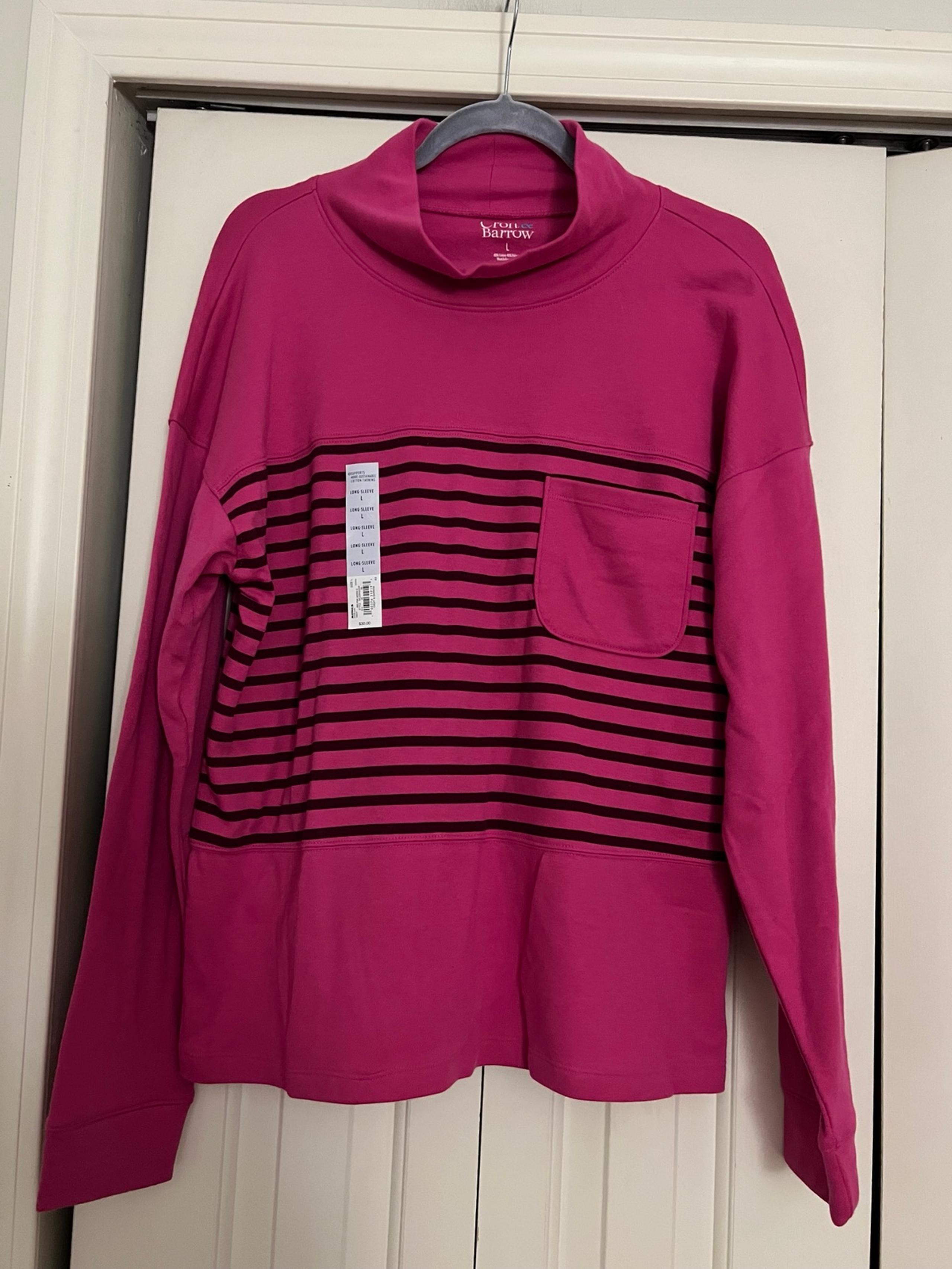 NWT CROFT & BARROW PINK STRIPED MOCK NECK SWEATER SZ L
