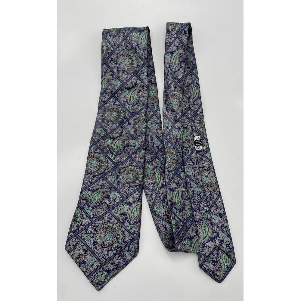 Stefano Ricci Luxury Collection Mens 100% Silk Satin Neck Tie Paisley Blue Green
