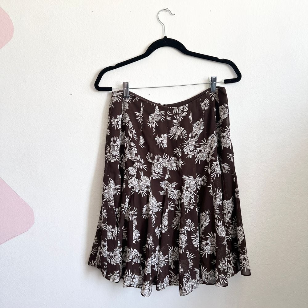 Vintage Brown Floral Skirt, Fairycore, Boho, Bohemian, Fairy Grunge, Medium