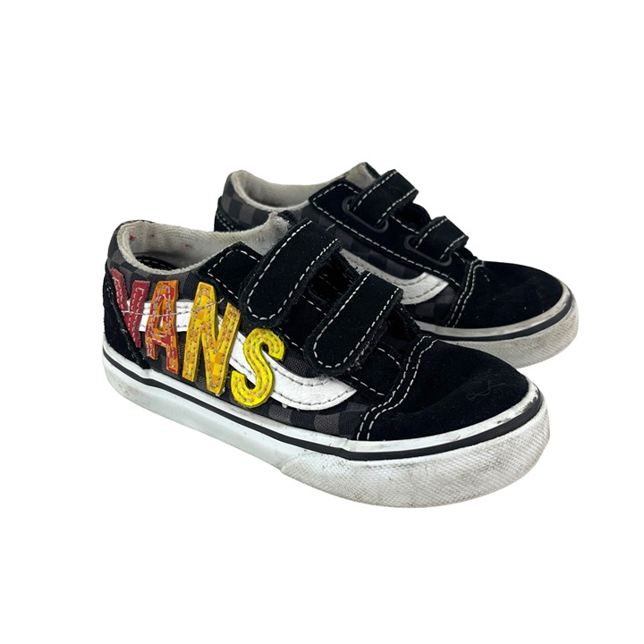 Vans Toddler Old Skool Size 8 Shoes Black and White Checkerboard Velcro Straps C