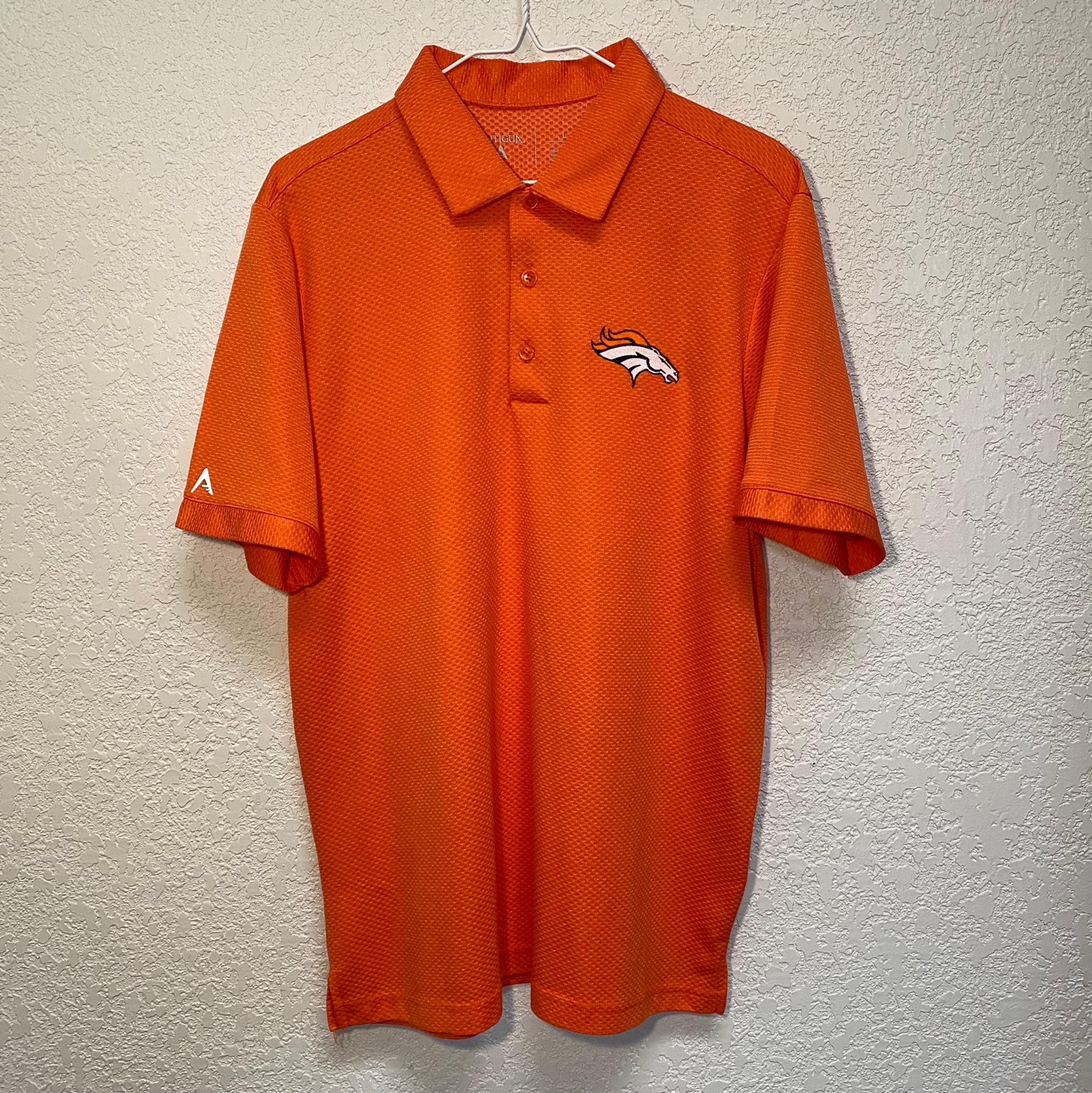 Antigua Denver Broncos Polo Mens Large Orange NFL Football Athleisure Golf Shirt