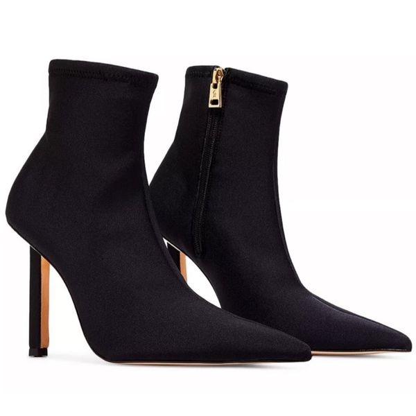 Good American Booties Size 5.5 High Kickstand Black Pointed Toe Neoprene Boot