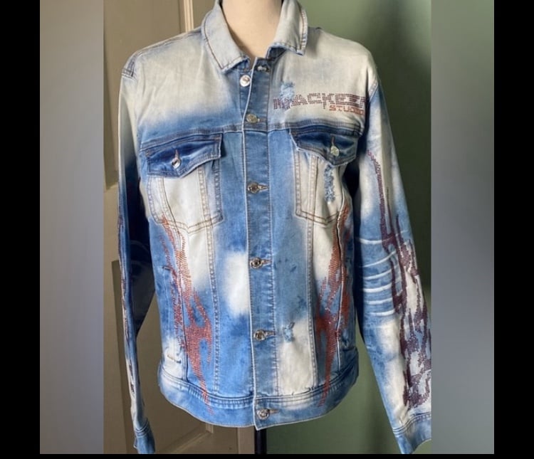 New unisex embellished denim jacket, size M by Mackeen Studio