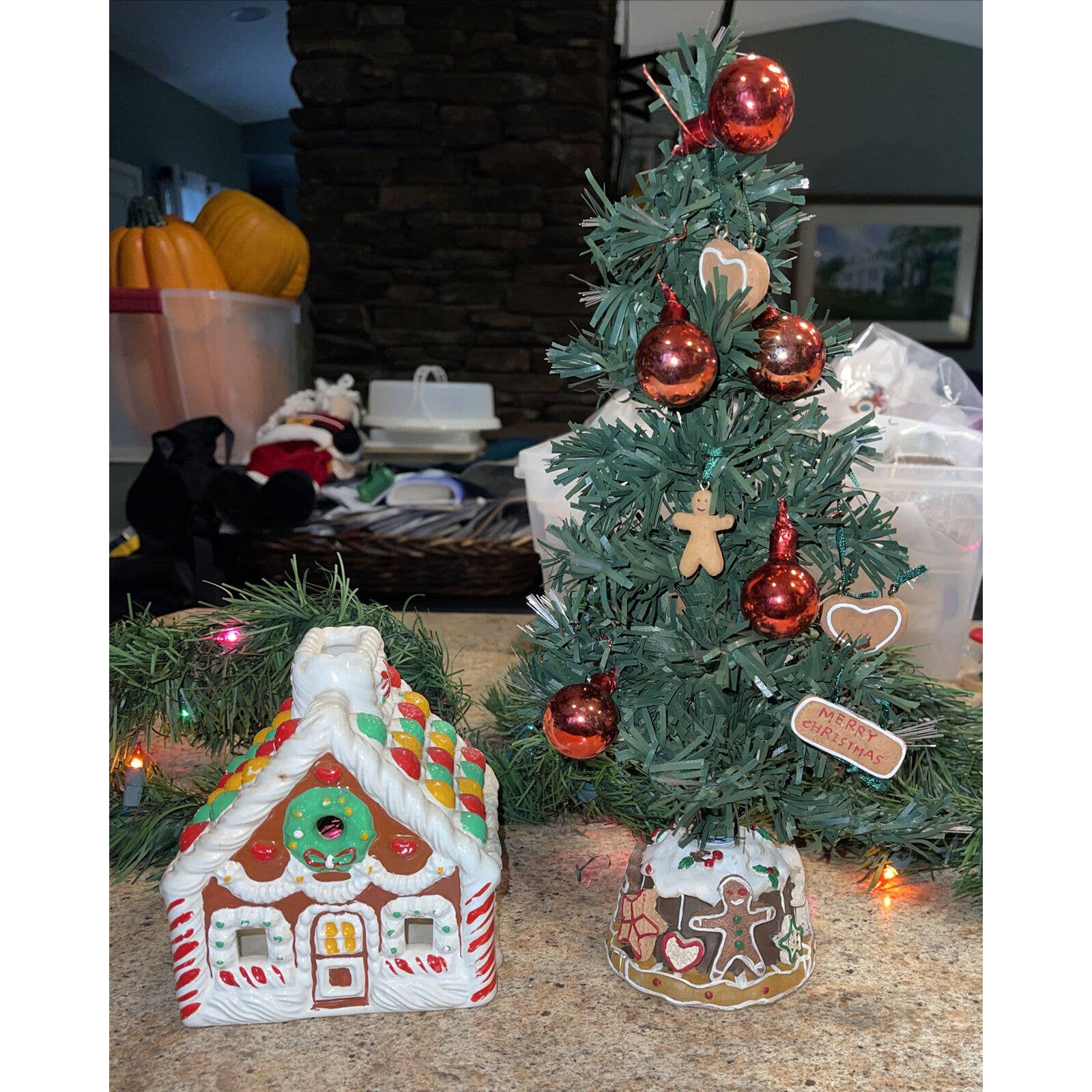 China Gingerbread House & 14” Gingerbread Mini Tree & Ornaments S6