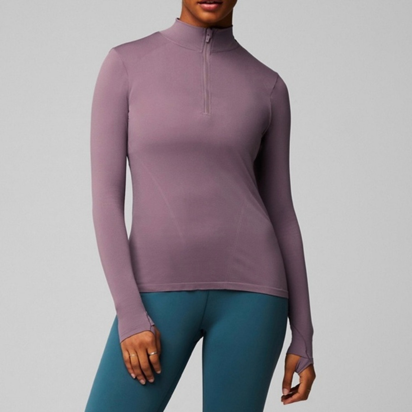 FABLETICS Plum Cactus Purple Feather Tech Half-Zip Long Sleeve Active Top Size M