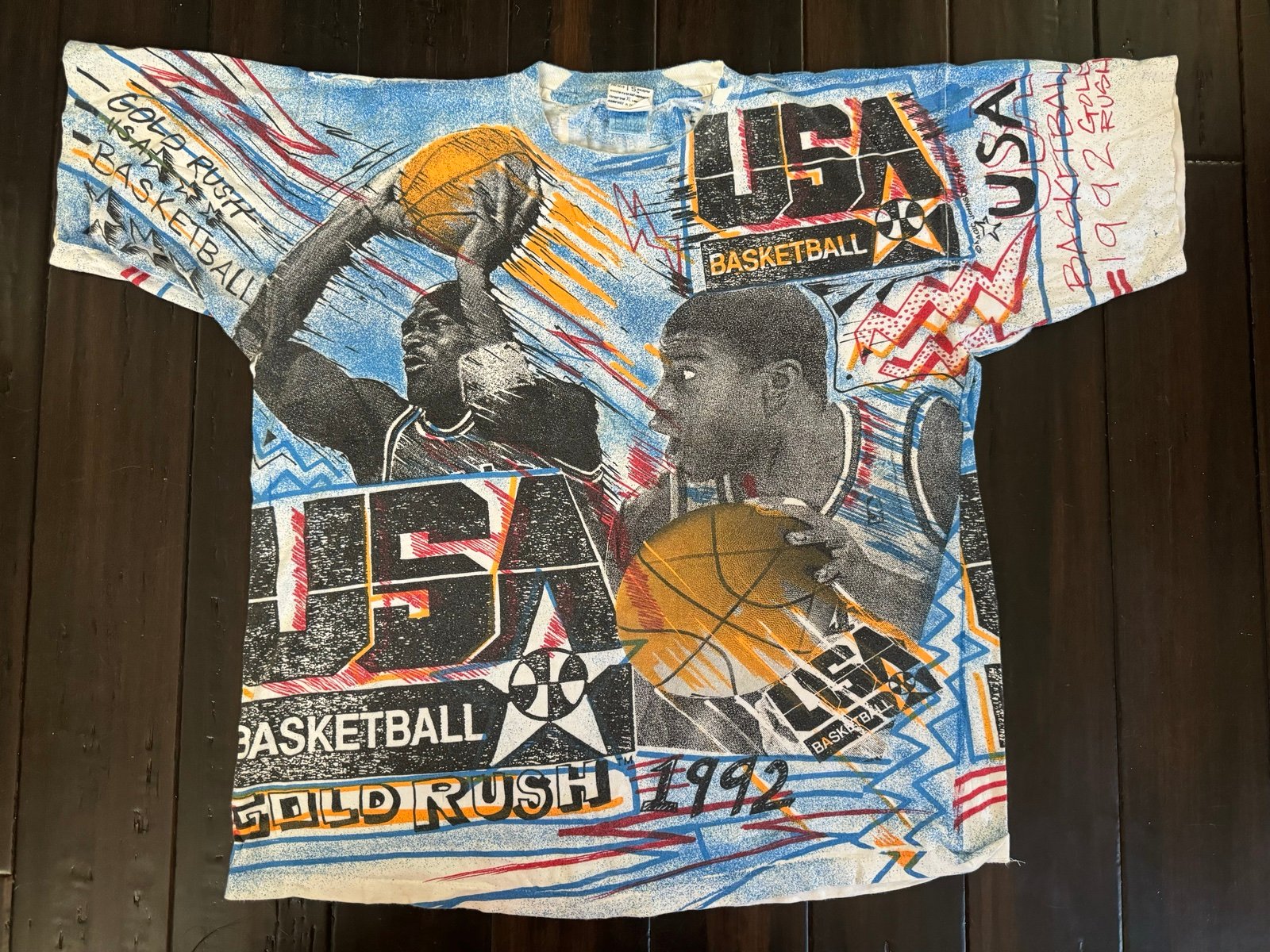 Vintage Michael Jordan Magic Johnson Ts USA Dream Team 1992 Gold Rush T Shirt XL