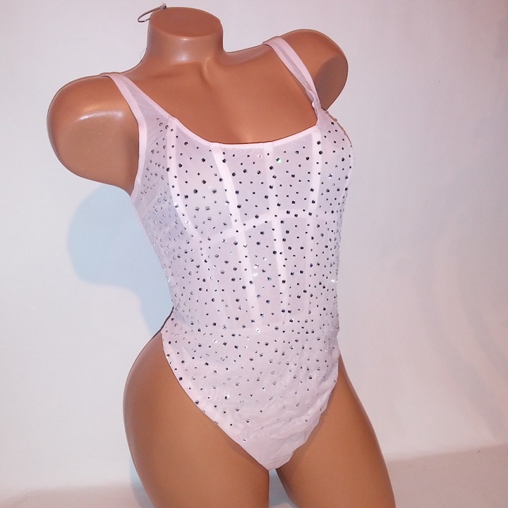 Victoria Secret Lingerie Teddy One Piece Bodysuit Light Pink Rhinestone Bling XS
