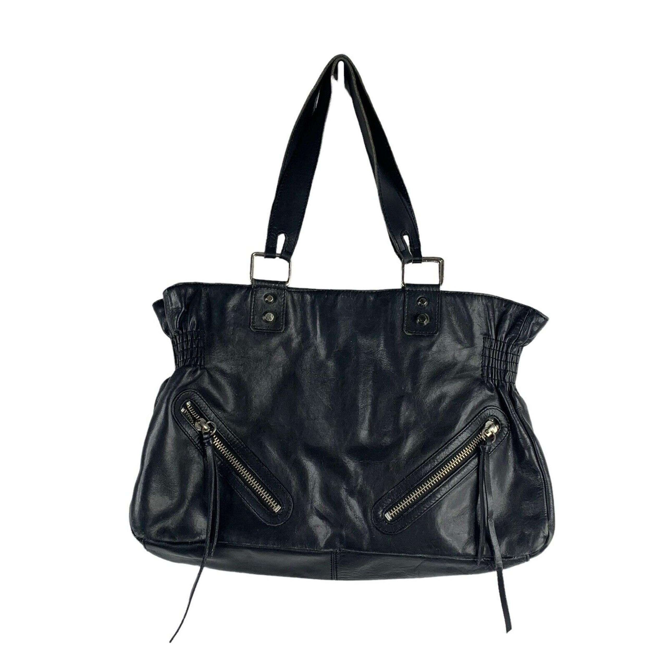 Banana Republic Black Leather Tote Tassels Shoulder Bag Purse Pockets 15” 10” 4”