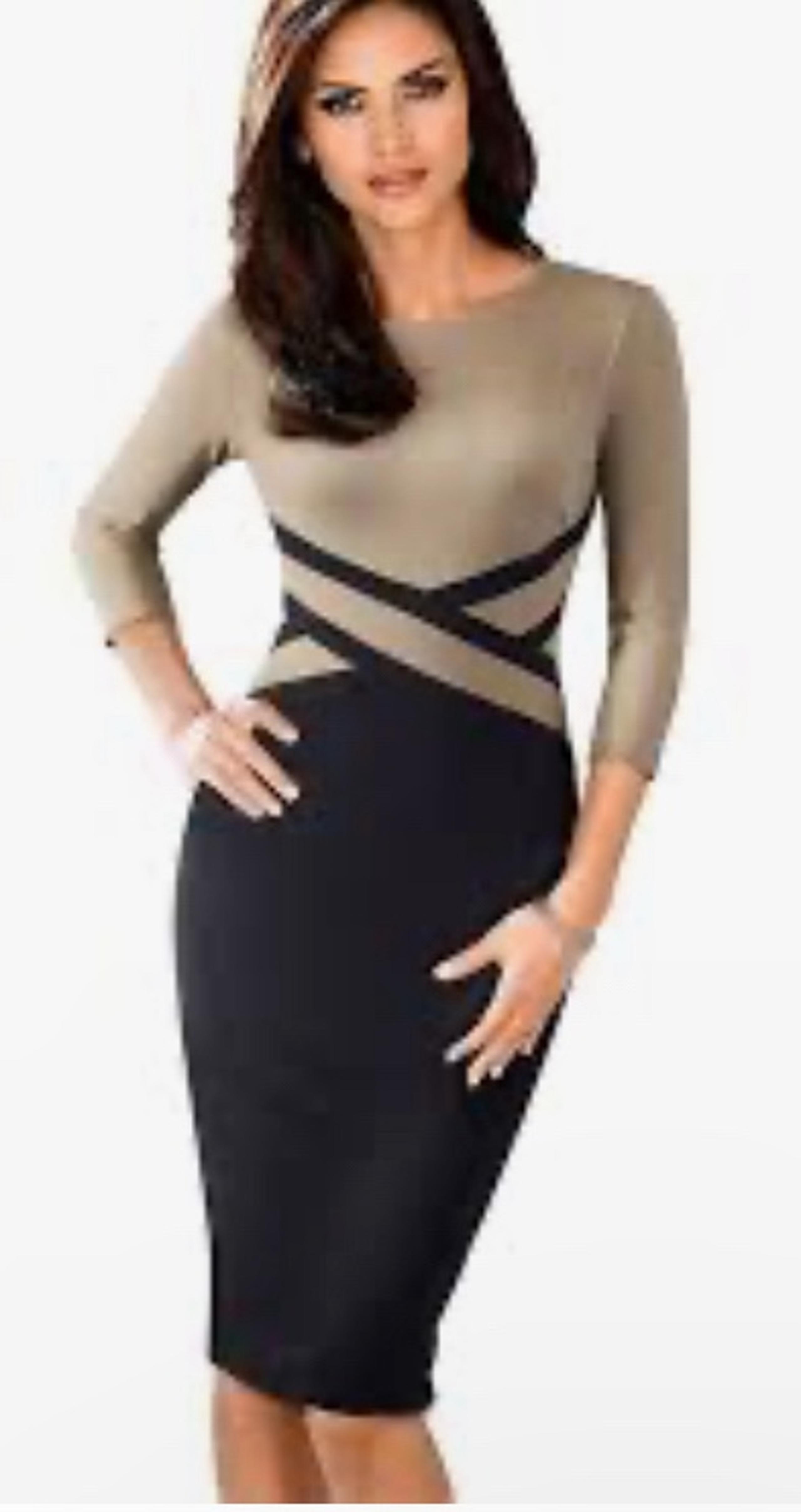 HOMEYEE Women's 3/4 Sleeve Colorblock Sheath Pencil Church Dress B463 size10
