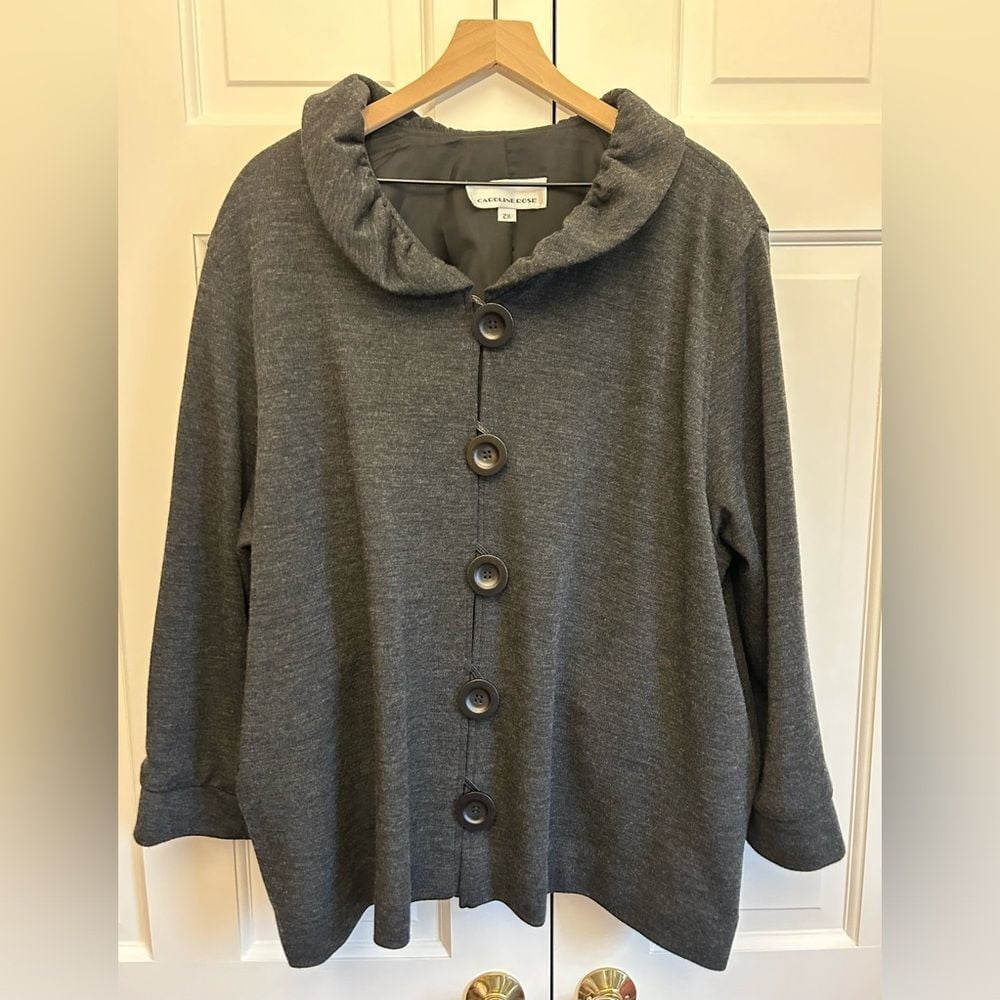 Caroline Rose A-Line Jacket Blazer 100% Wool Made in USA Charcoal Gray Women 2X
