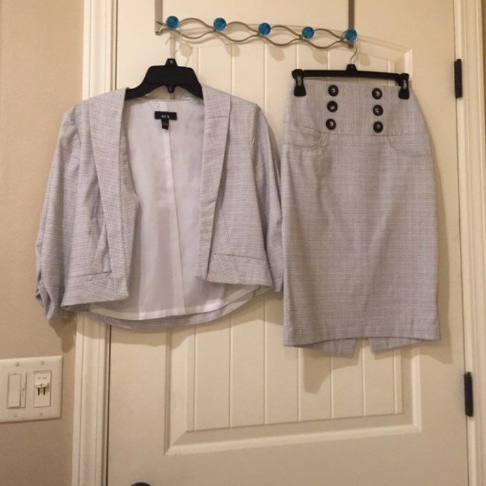 Grey Pencil Skirt Suit Set