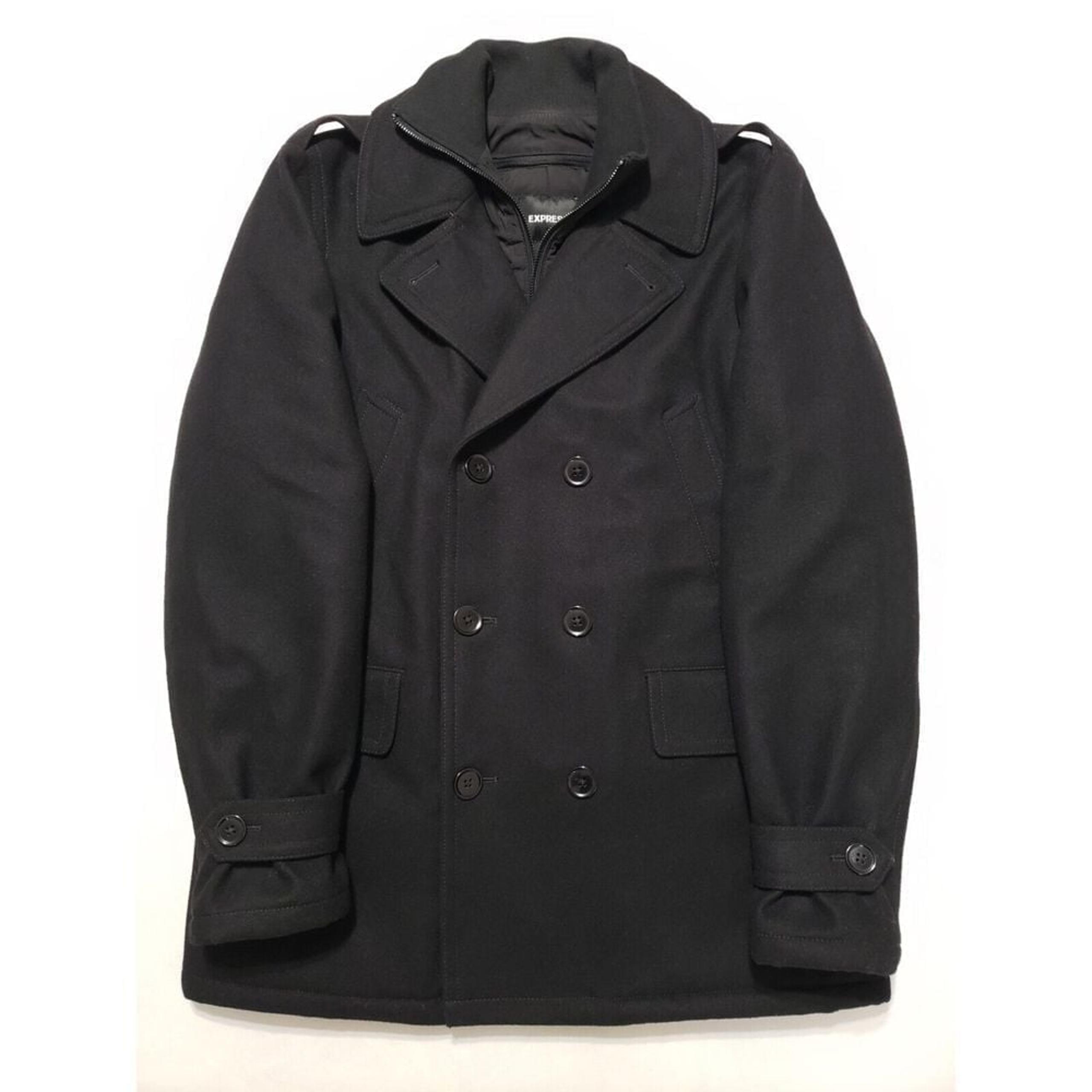 Express Peacoat Six Button Men's Small/Petite Wool Blend Black Double Pockets