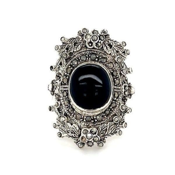 Enchant Sterling Silver 925 Onyx/Marcasite Ring