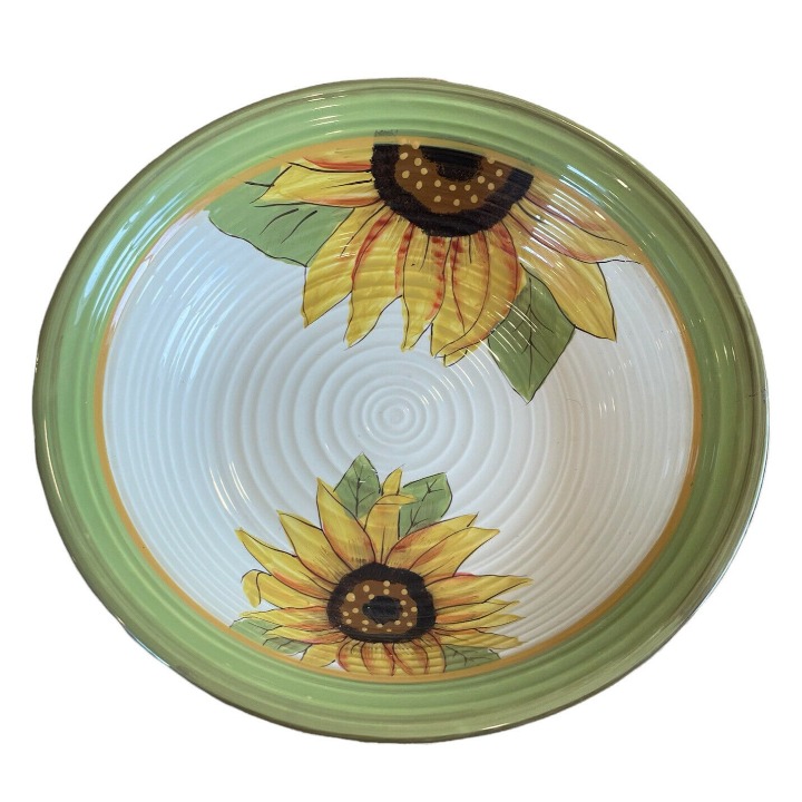 Clay Art Handpainted SUNFLOWER Large Serving Bowl 13 Stonelite Dishwasher Safe