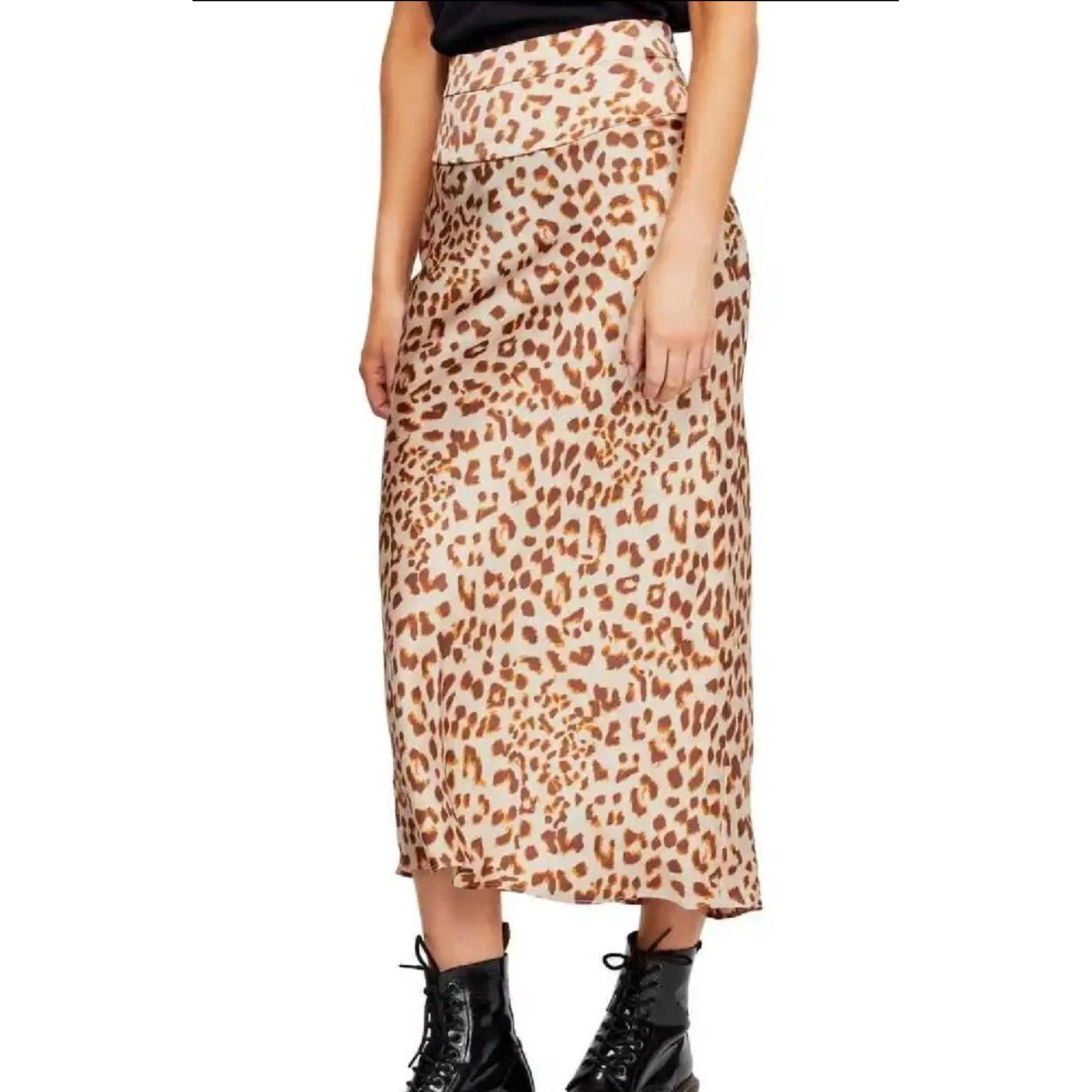 Free People Normani Bias Cut Midi Skirt Leopard Print Slip Dress Party Size 0
