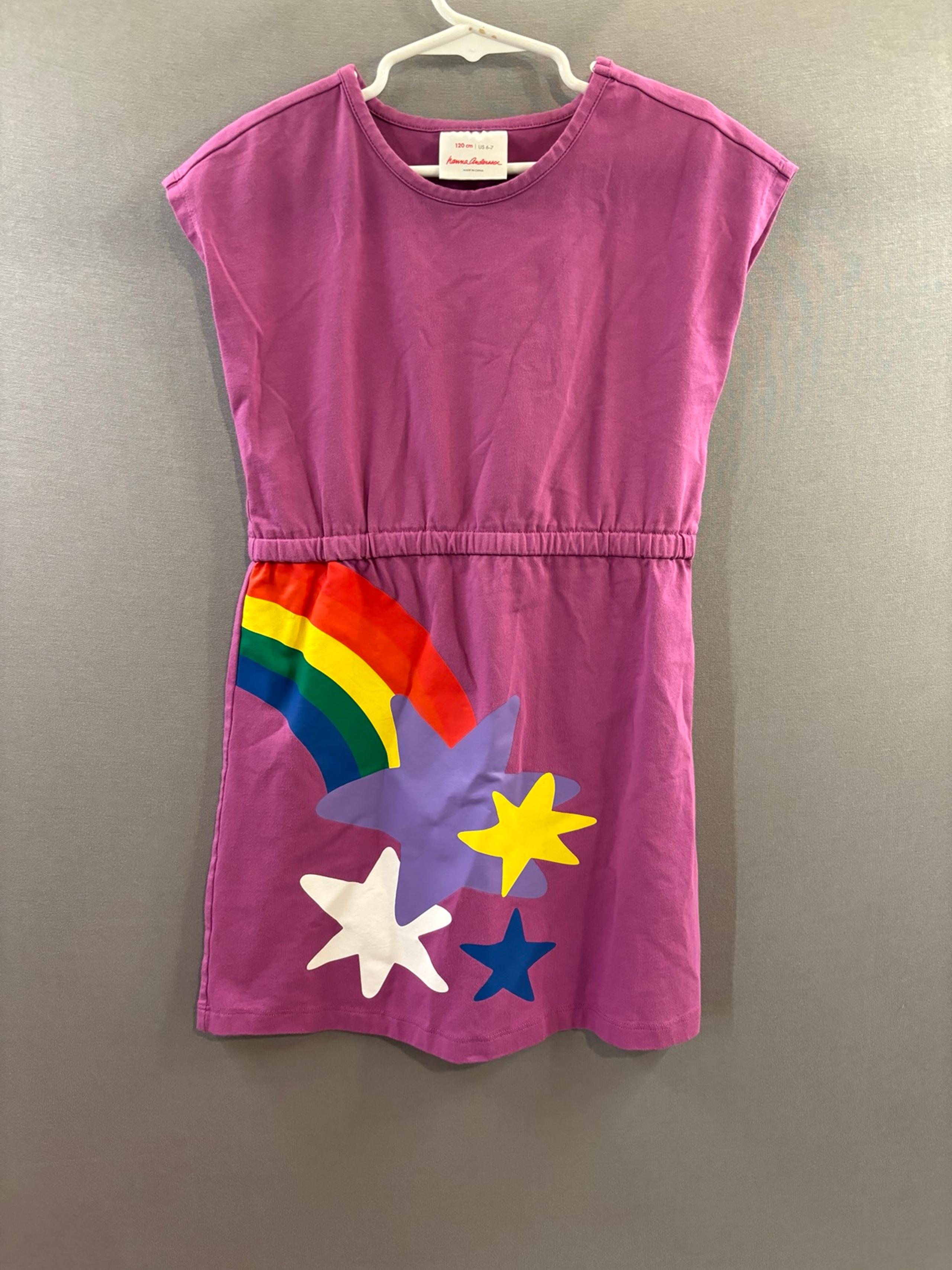 Hanna Andersson youth girls dress cotton rainbow stars size 6 purple