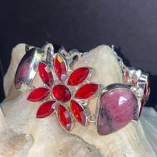 Naturally sourced Rhodonite with Garnet Artisan crafted Handcrafted Bracelet