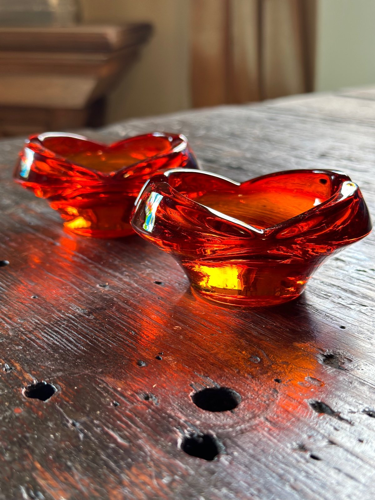 Orange Viking Glass Tulip 3” Ashtrays