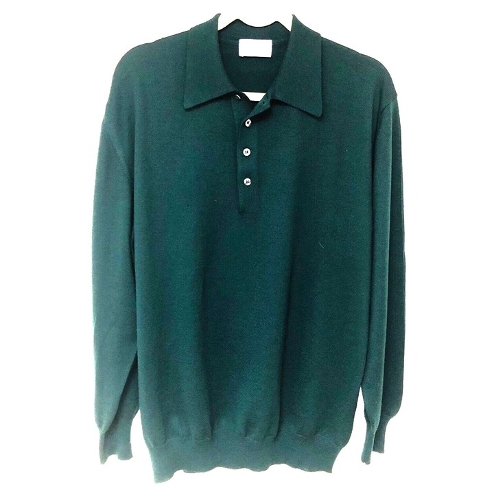 H Stockton Atlanta Green Virgin Wool Polo Sweater Mens XL Made In Italy Preppy