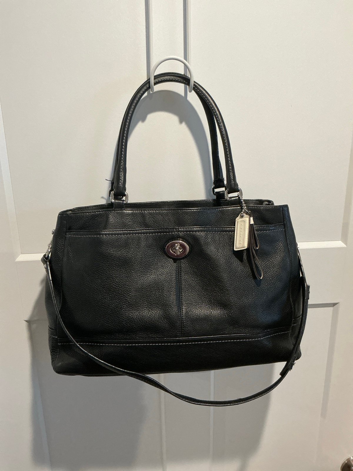 Vintage Coach Pebble Leather Laptop Bag with Crossbody Strap.