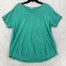 EILEEN FISHER Top Womens LARGE Linen Cotton Slub Teal Loose Knit Shirt