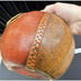 Leather Wrapped Glass Humidor Italy Green Glass Round Jar Lid Vintage Beautiful!