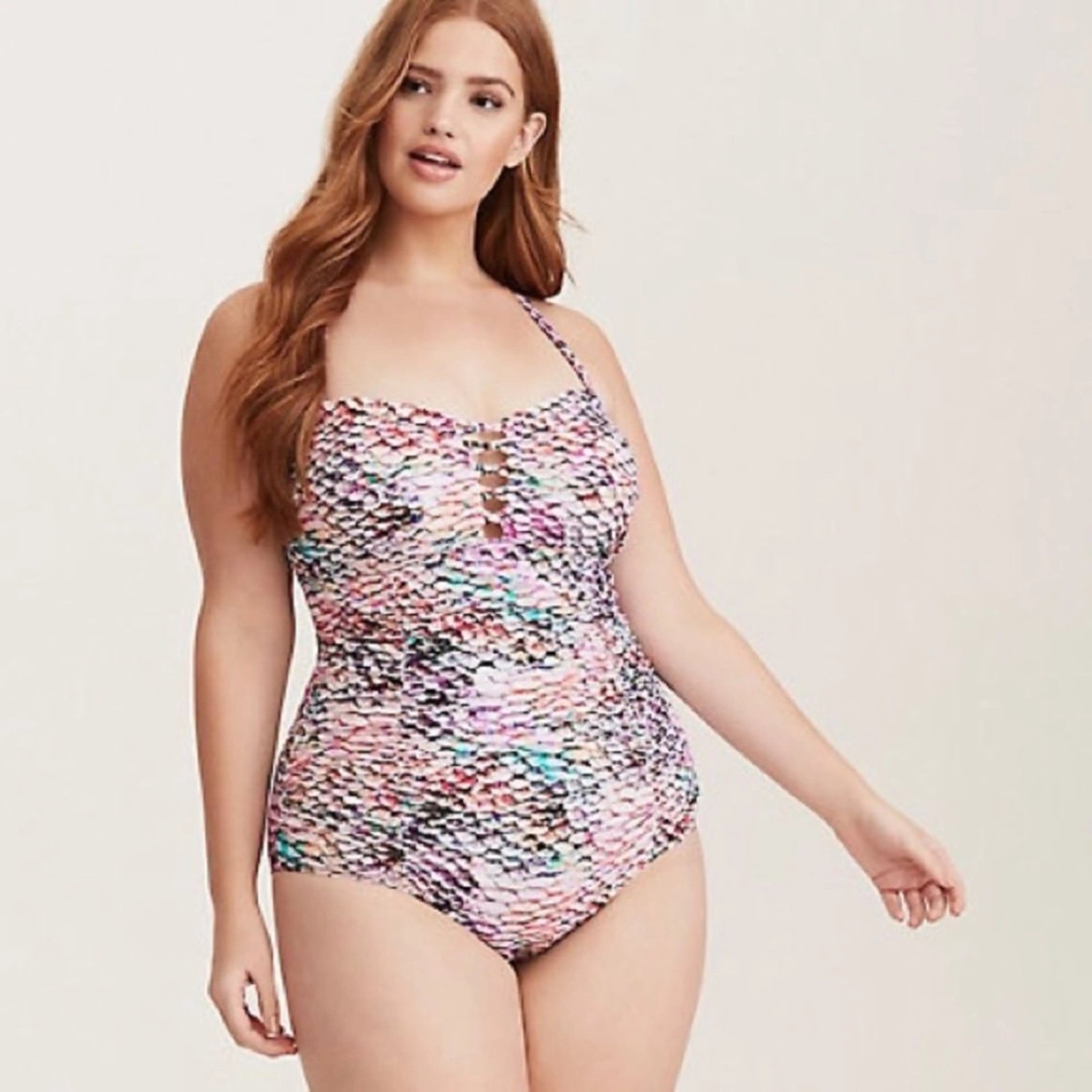 Torrid Rainbow Mermaid Snakeskin Slim Fix Wireless Lattice One Piece Swimsuit 12