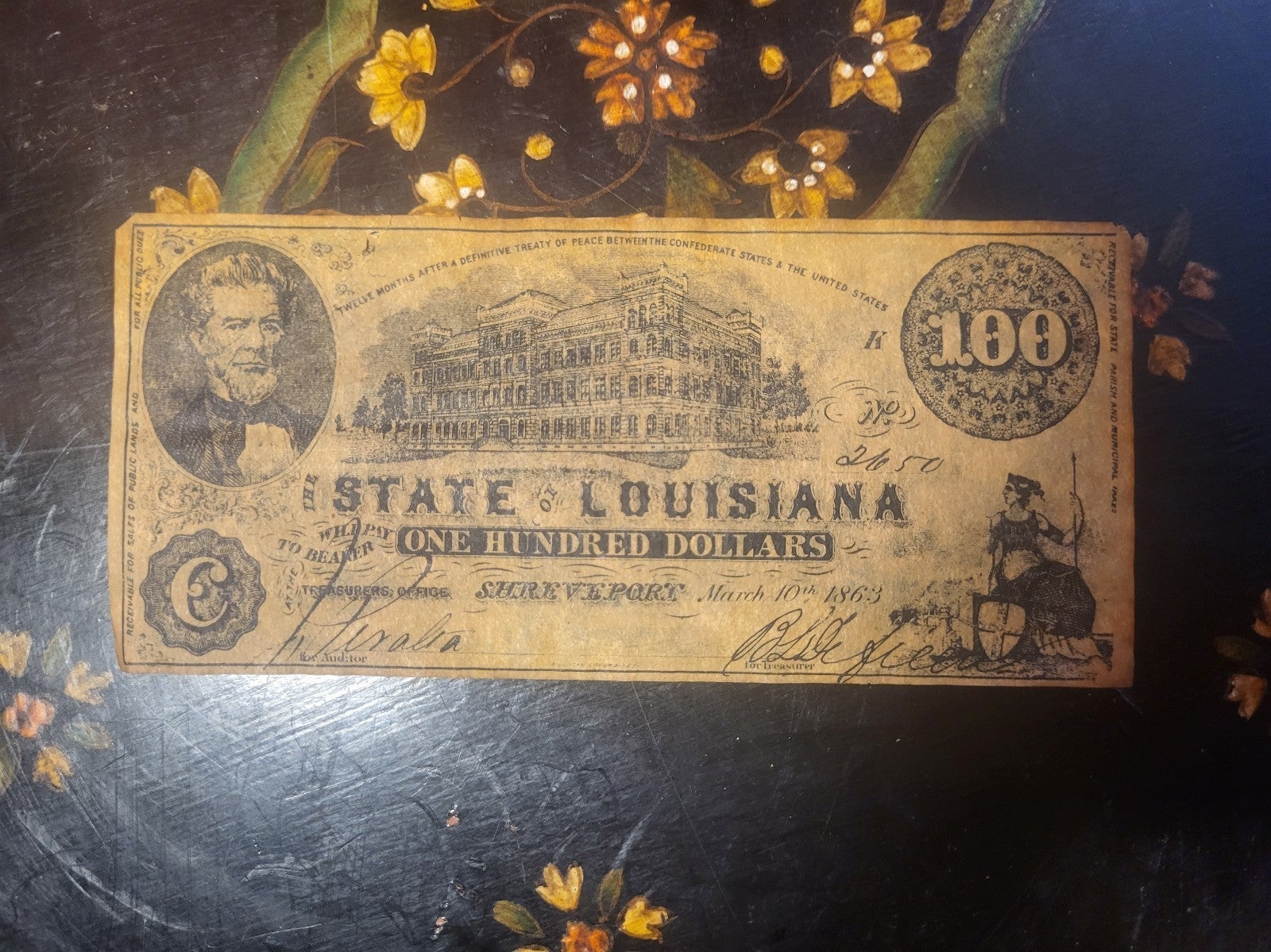 Antique state of Louisiana 100 bill
