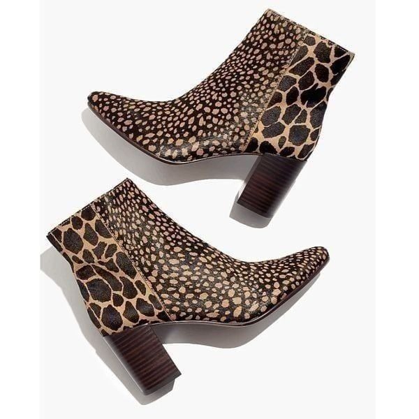 Madewell Fiona Boot in Spot Mix Calf Hair Black Brown Leaather Bootie | Size 7.5