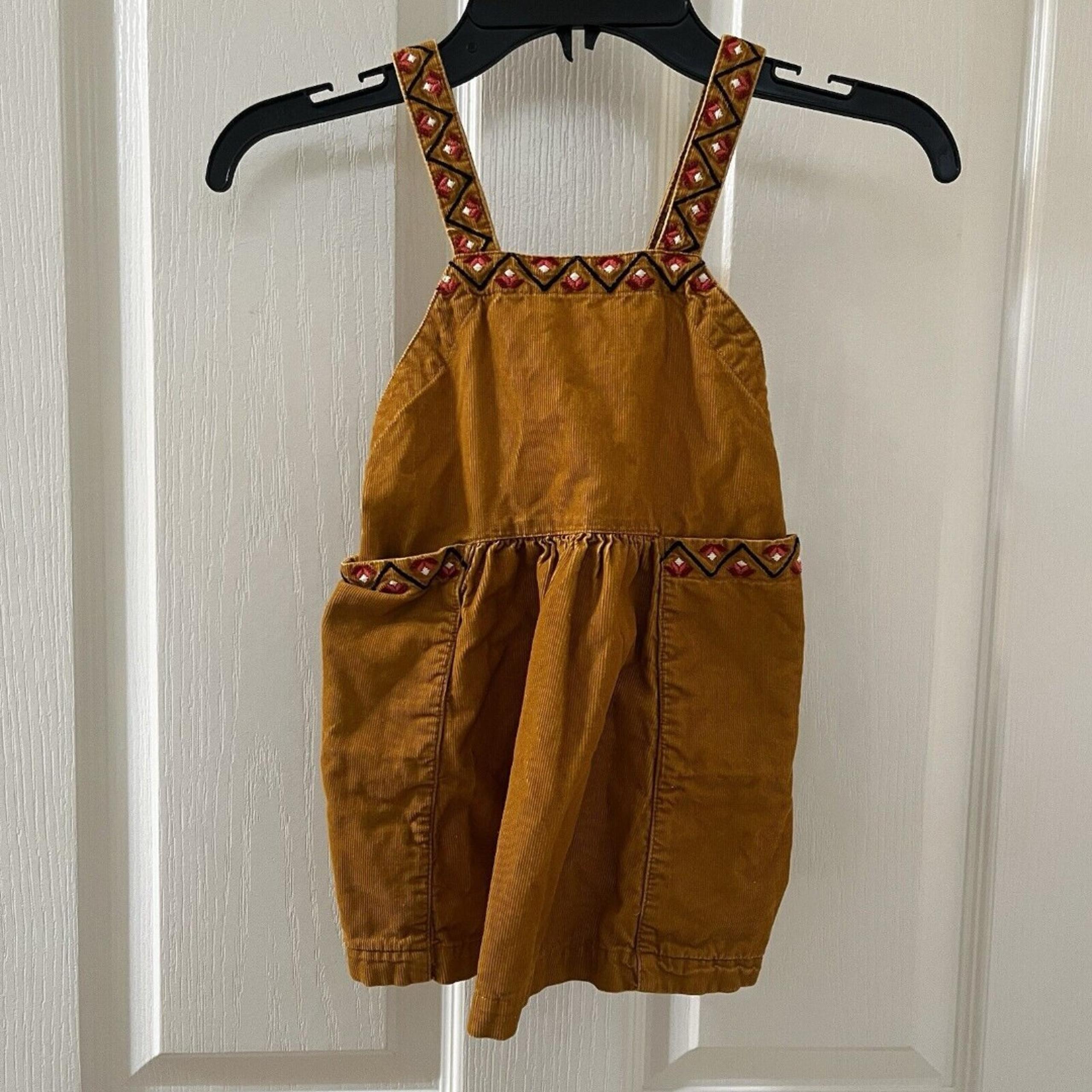 Hanna Andersson Golden Yellow Embroidered Corduroy Jumper Dress Girls 18-24 Mos
