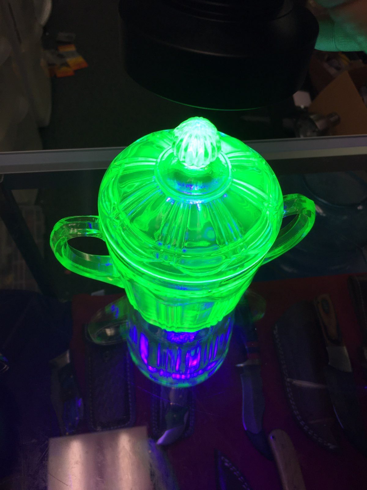 depression glass sugar container