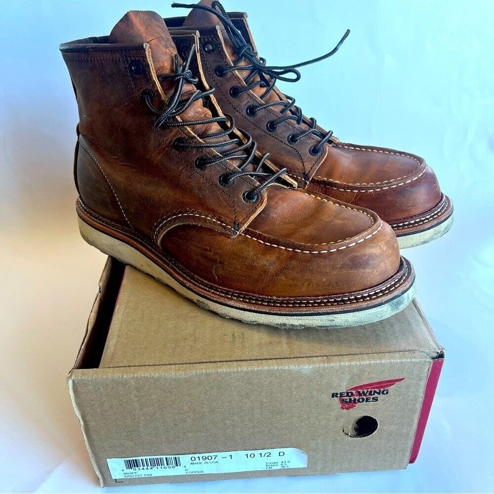 Red Wing Mens 10.5D Classic Moc 6-Inch Boot in Copper Rough & Tough Leather 1907