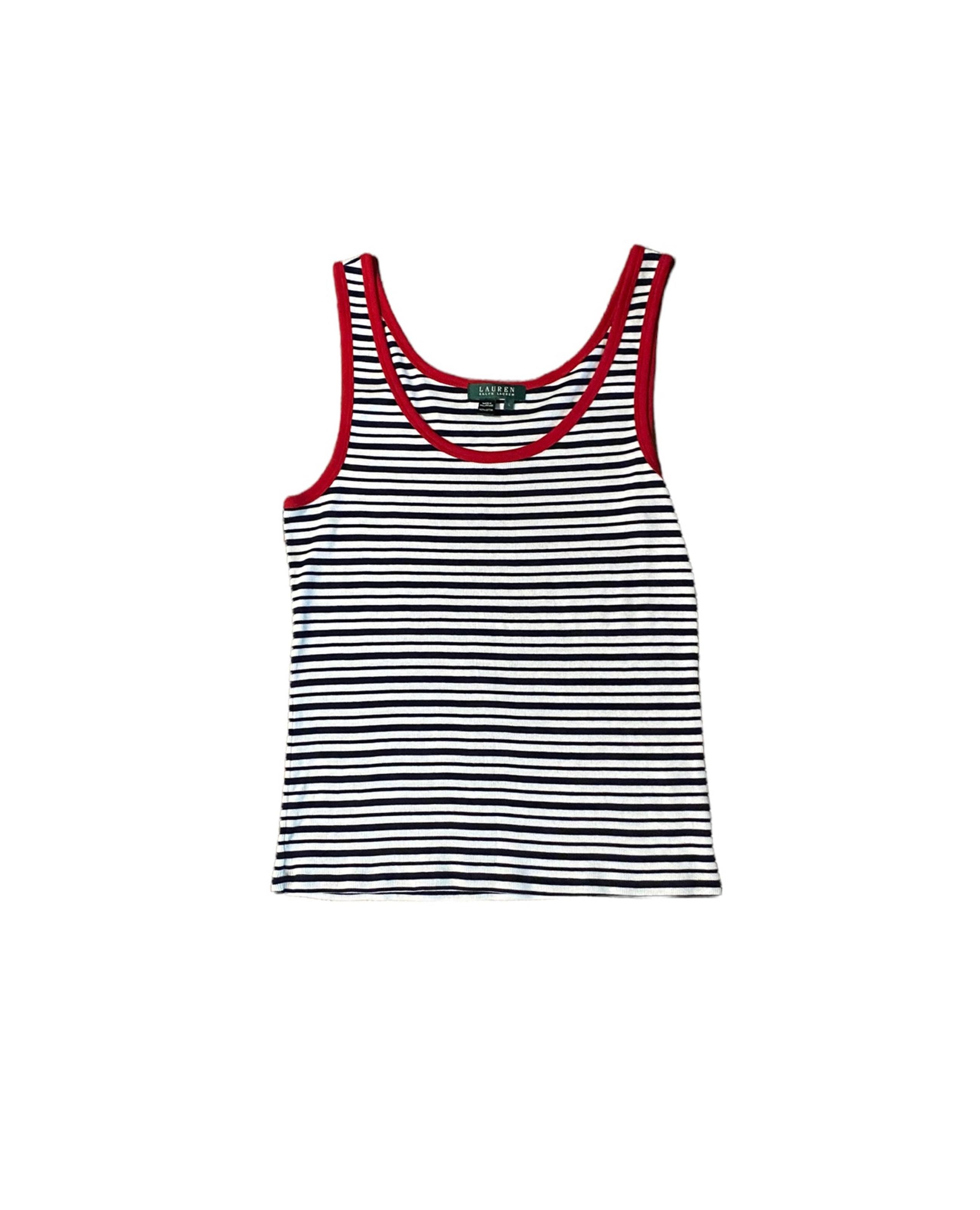 Lauren Ralph Lauren Women's Striped Scoop Neck Tank Top 100% Cotton Size Large.