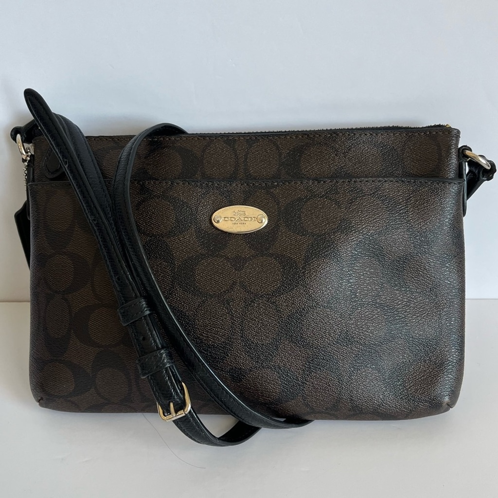 Coach F52657 Brown & Black Crossbody Leather Handbag Purse