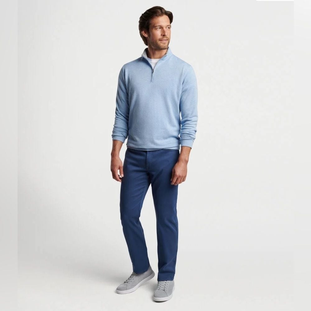 150 Peter Millar Crown Comfort Pullover blue marled quarter zip gray sweater