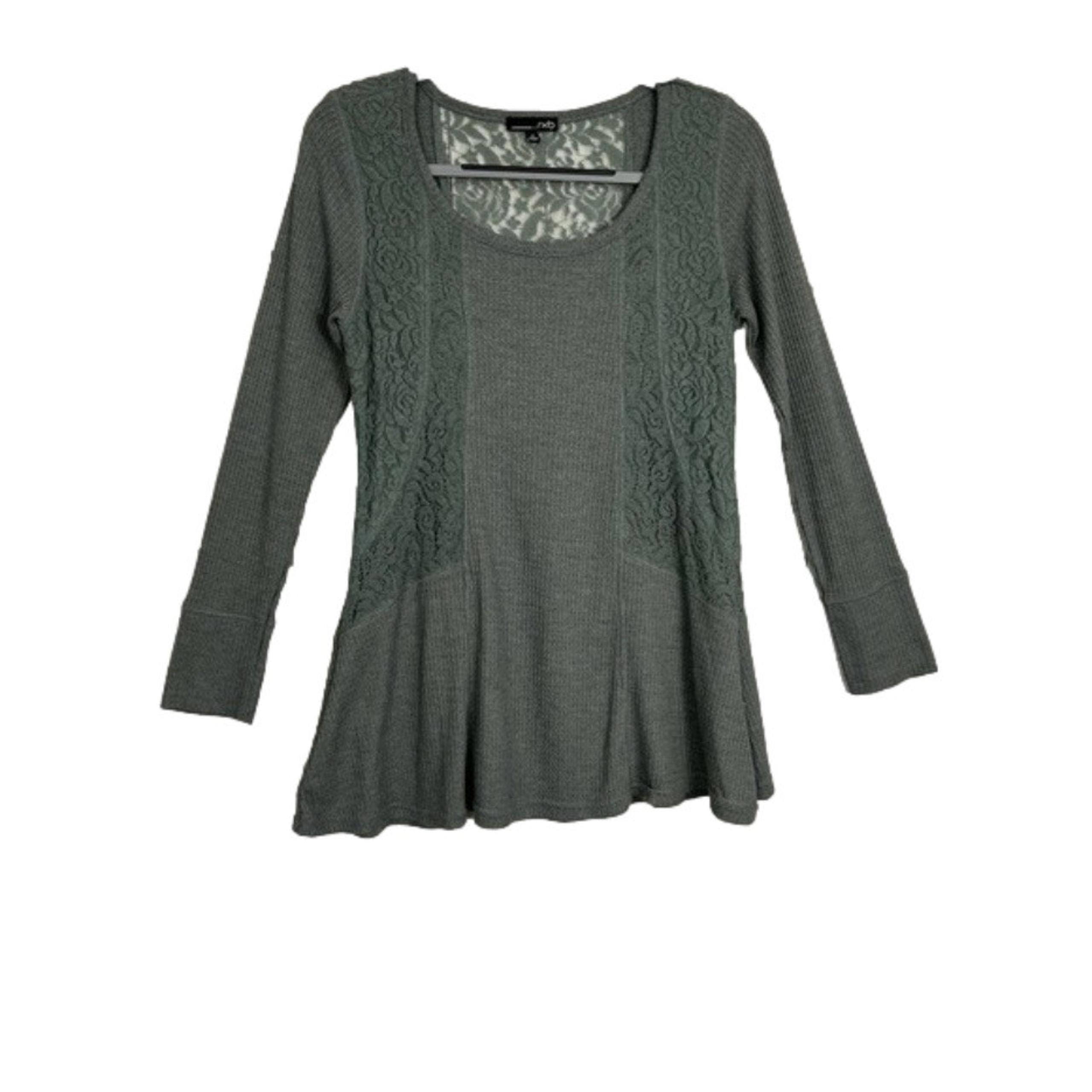 rxb Green Long Sleeve Crew Neck Lace Thermal Flowy Sweater Medium