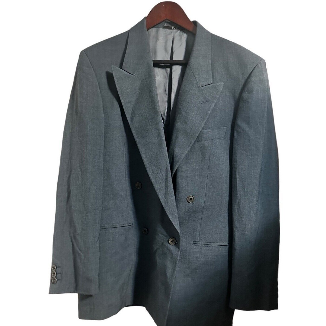 VALENTINO Uomo Men's Blue Gray Blazer Suit Jacket Sz 50 RegItaly Raya Lana Seta