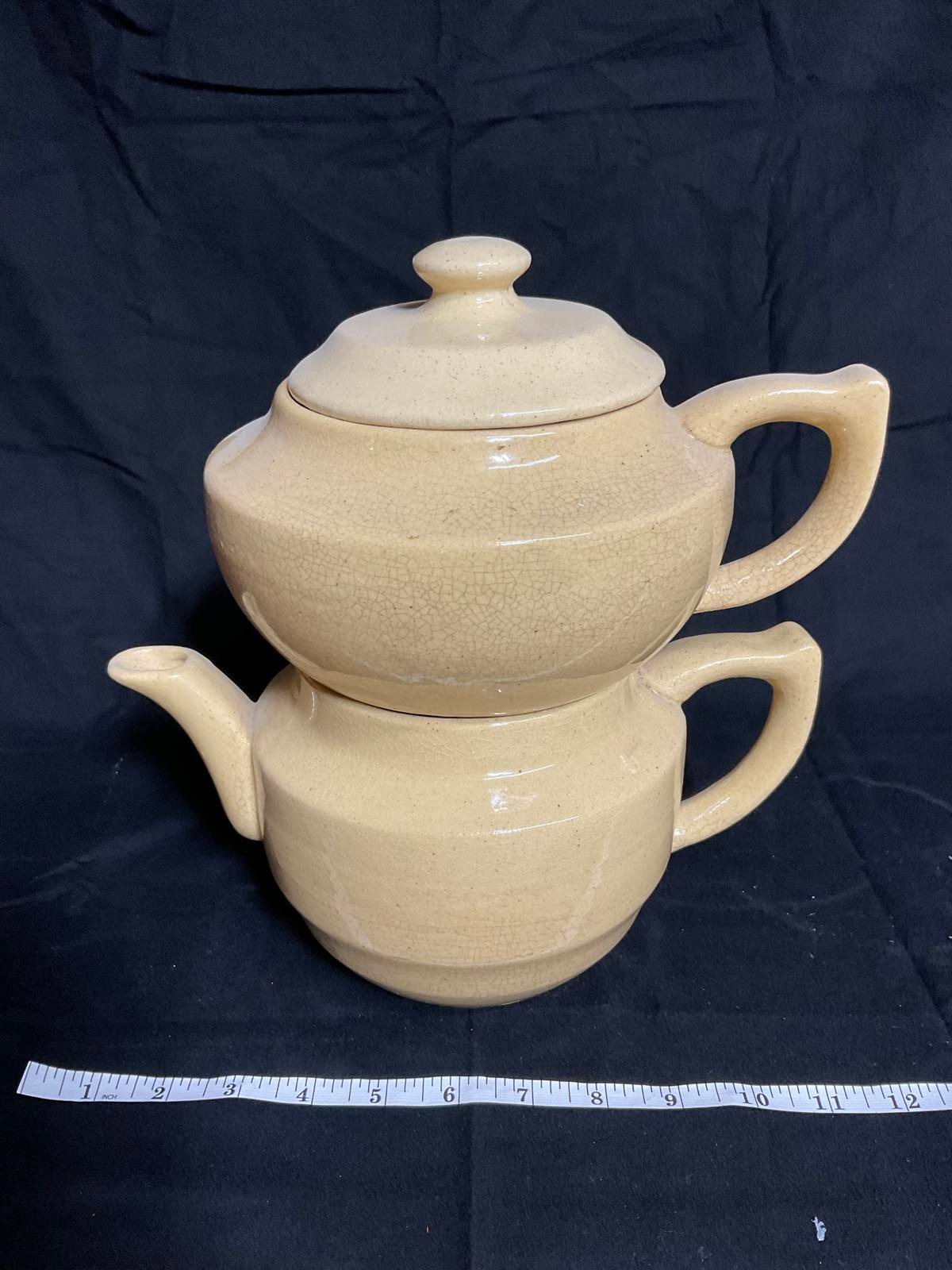 Vintage Stoneware Ceramic Teapot and Infuser Set