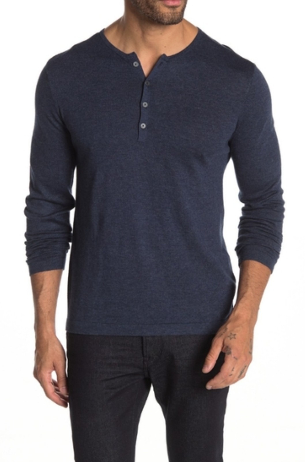 NWT John Varvatos Star USA Long Sleeve Henley Shirt Sweater Size Small Navy Blue