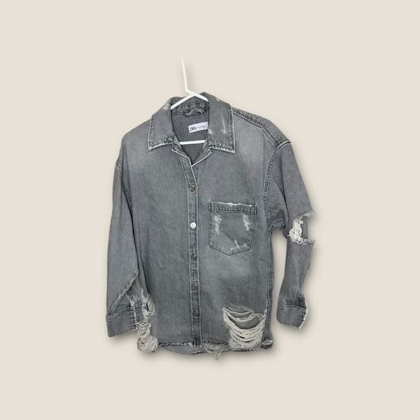 Zara Shakleton Denim Gray Distressed Jacket Size Medium NWOT