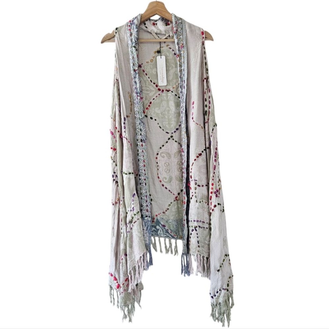 Soft Surroundings Pastel Rainbow Sleeveless Open Cardigan Topper NWT