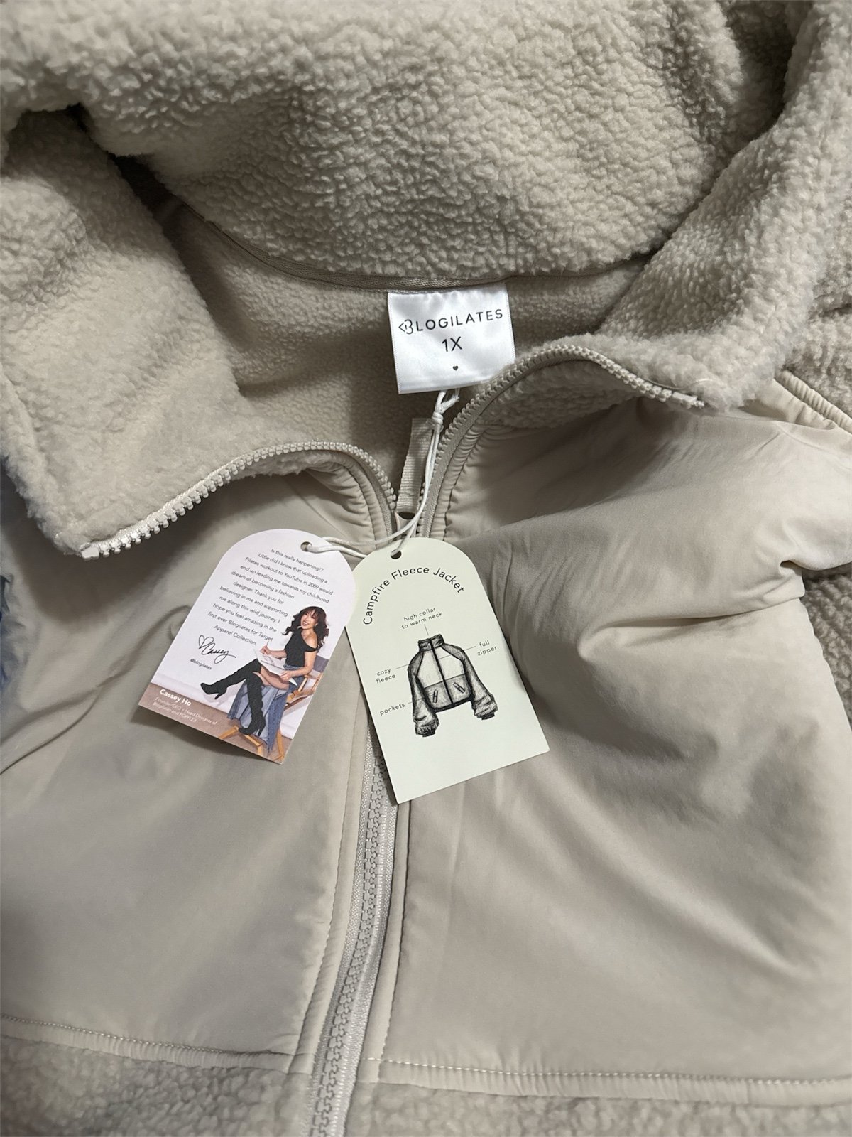 Blogilates x Target Womens Campfire Fleece Full Zip Jacket 1X Moonbeam