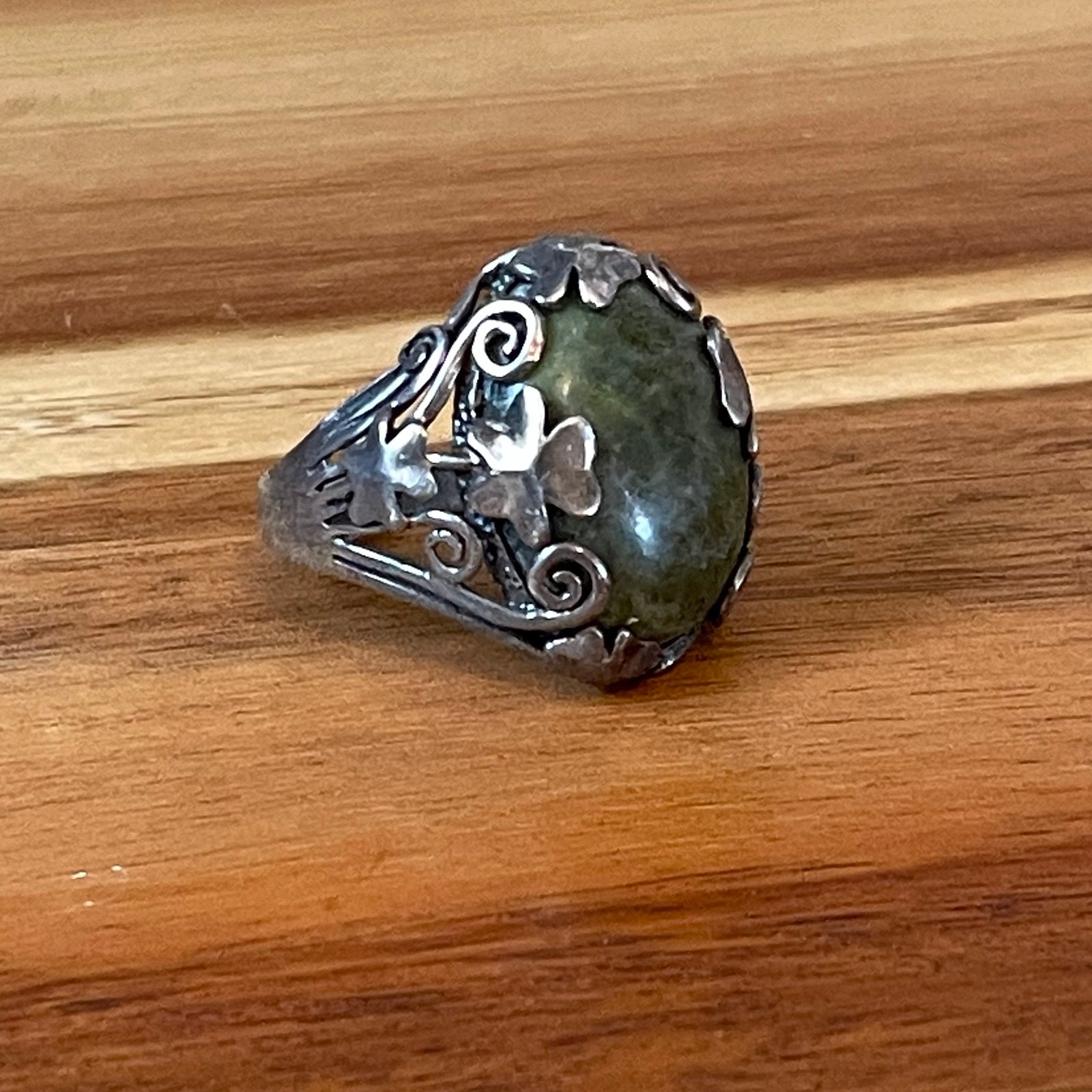 Connemara Marble Shamrock Sterling Silver 925 Ireland Ring Size 11 1/4”