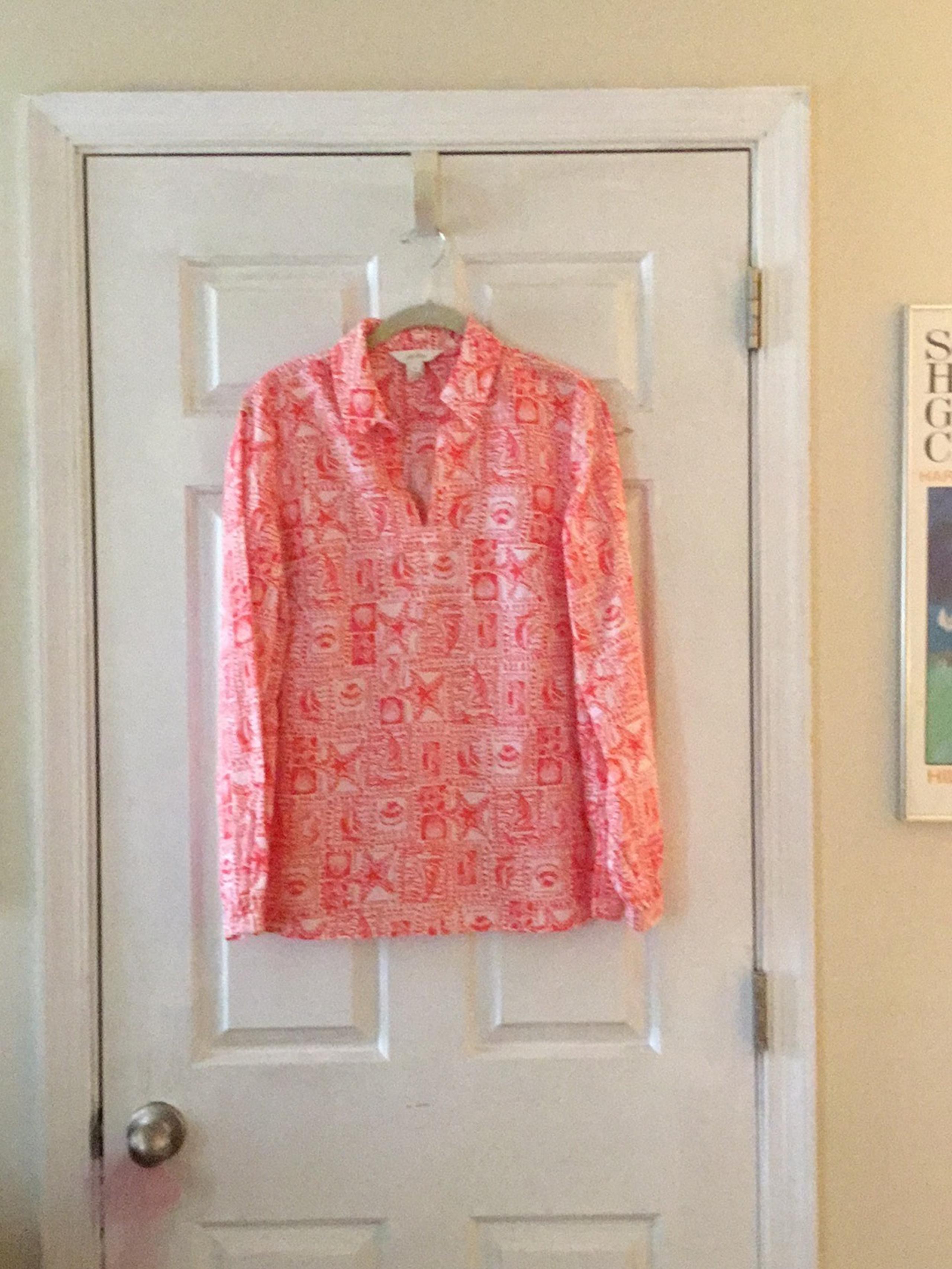 Lilly Pulitzer Mizner Red Seaside Harbour JAE Cotton Rayon L/S Tunic Top EUC S