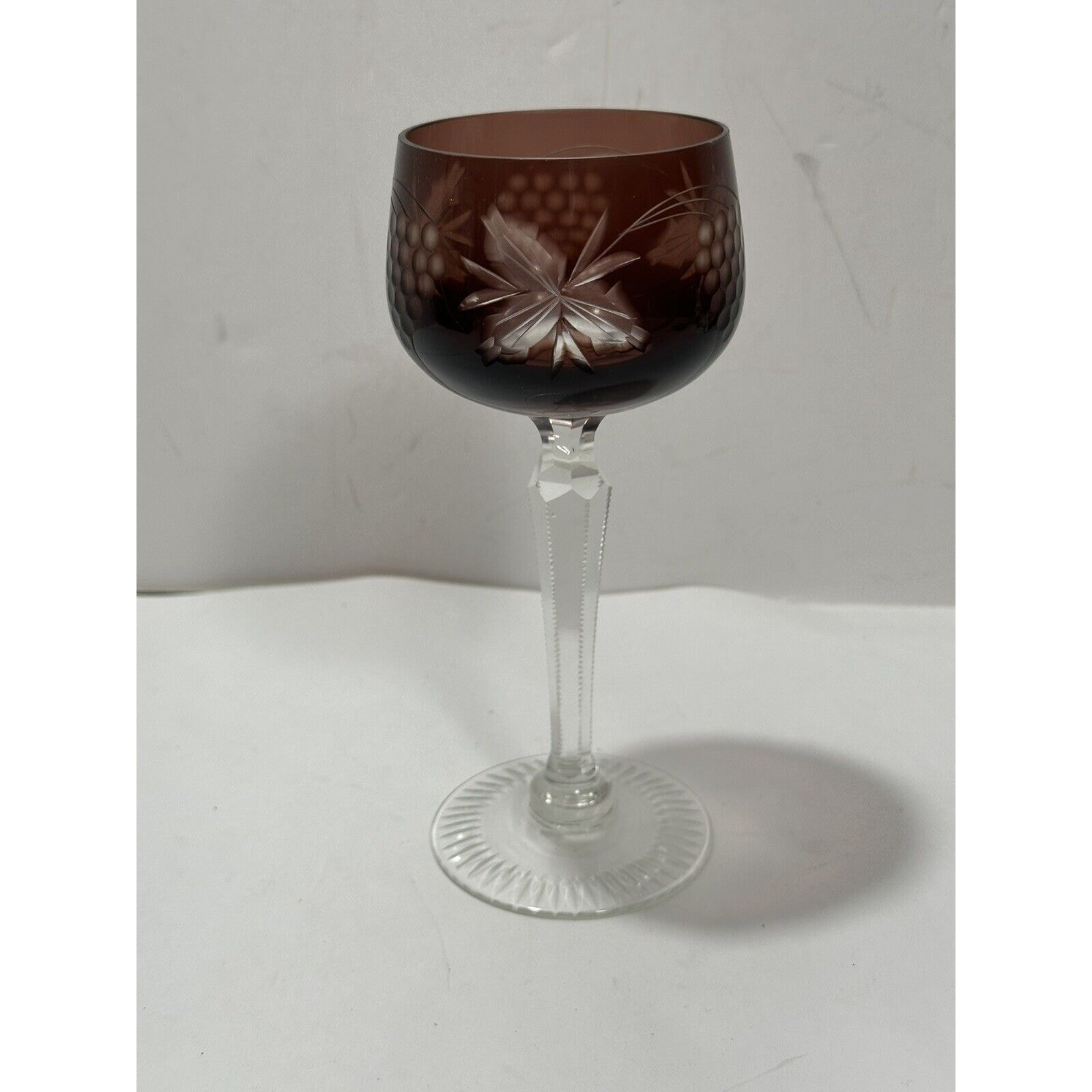 Czech Bohemian Red Cut to Clear Crystal Cordial Glass Bordeaux Color Gorgeous